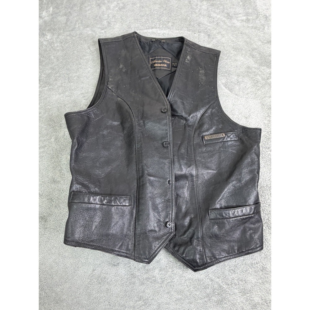 Vintage Yamaha Leather Vest Men's Size Large Black Biker